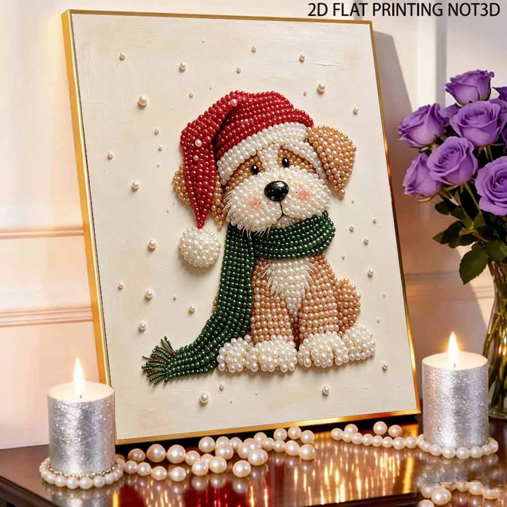 DIY Perlenmalset Süßer Welpe Weihnachten Stressabbau Basteln Rahmenloses 3D-Leinwandbild für Erwachsene Heimdekoration Geschenk