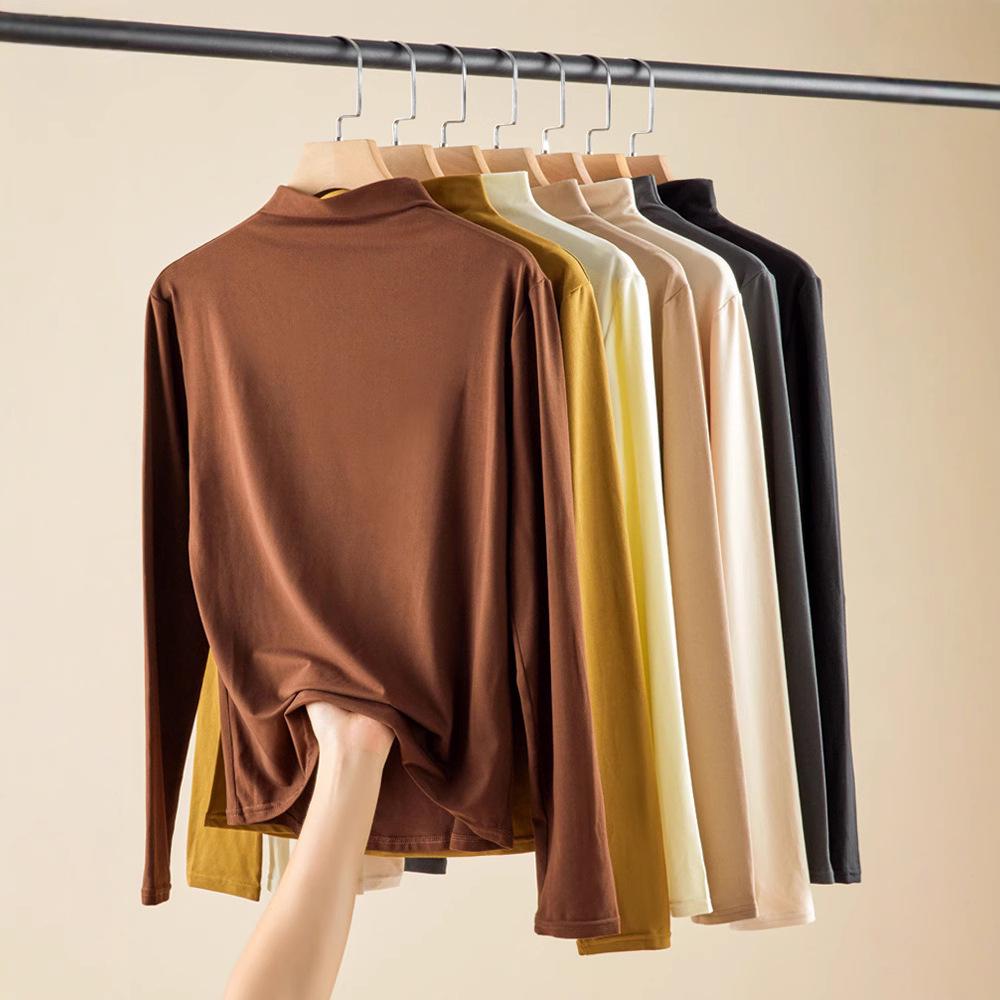 Women's Black Mid-Neck Modal Base Layer Top - 2024 Long Sleeve Slim Fit for All Seasons