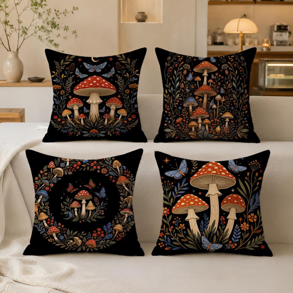 Housse de coussin champignon Cottagecore Respirante Peluche courte biologique Housse d'oreiller Lavable en machine Résistante aux plis Douce Durable