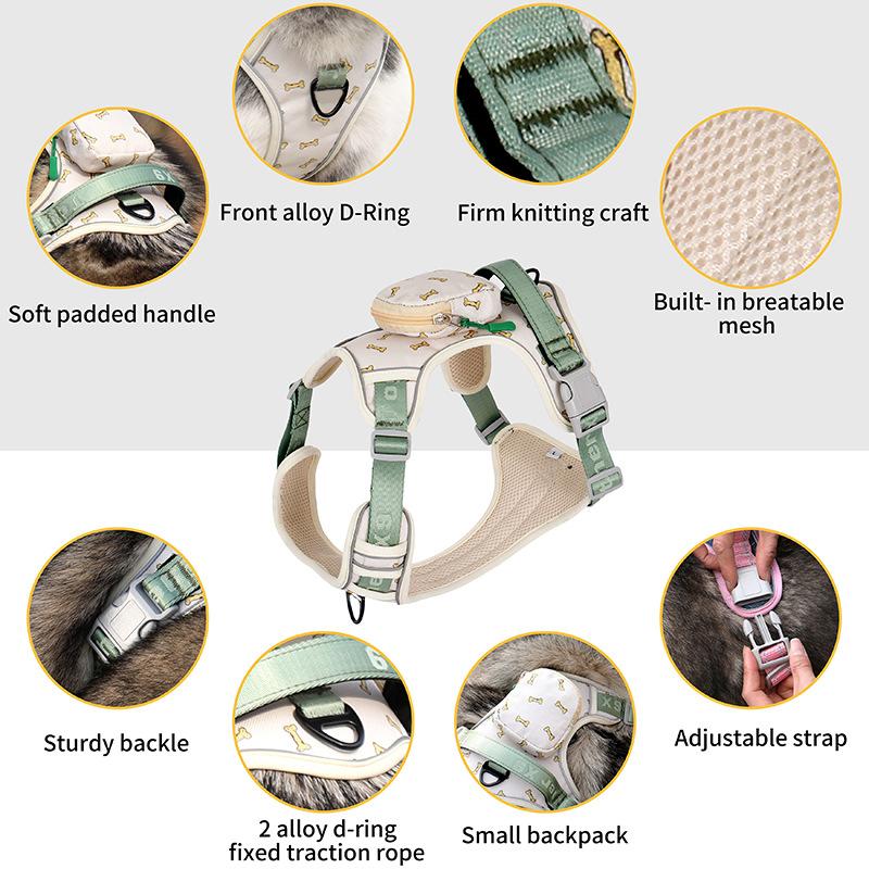 Dog Chest and Back Harness with Back Collar Style Leash for Outdoor Dog Walking Pet Chest and Back Harness
