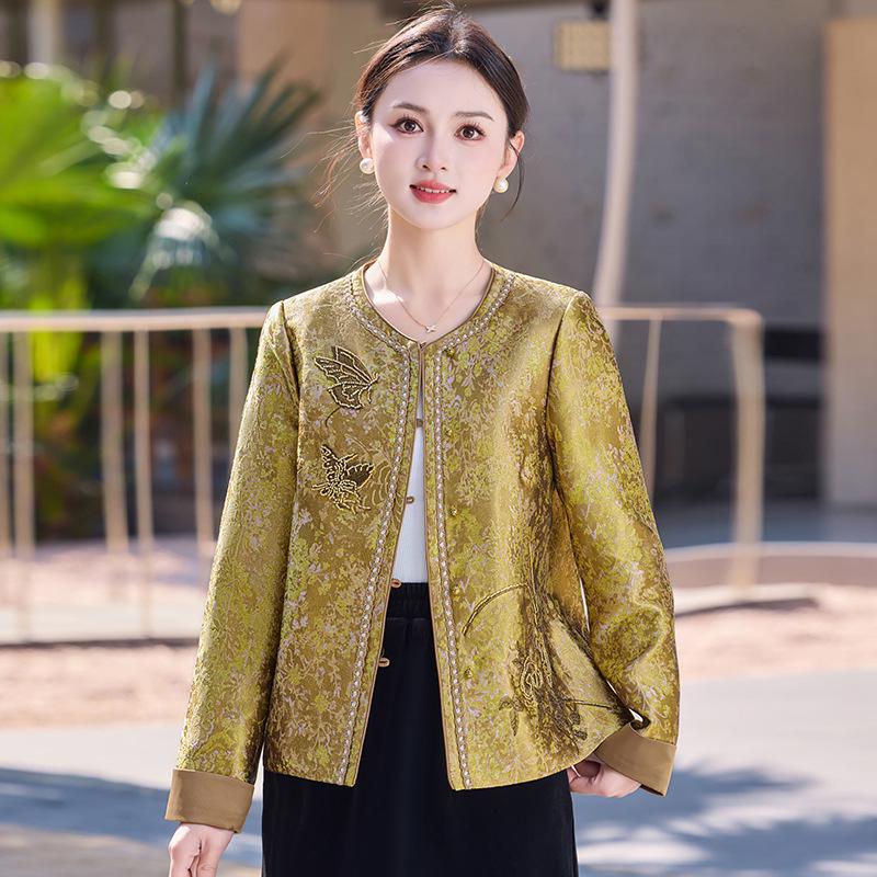 New Arrival 2026 Chinese Style Embroidered Spring Jacket for Middle-Aged & Elderly Women, Short High-End Design for Spring & Autumn