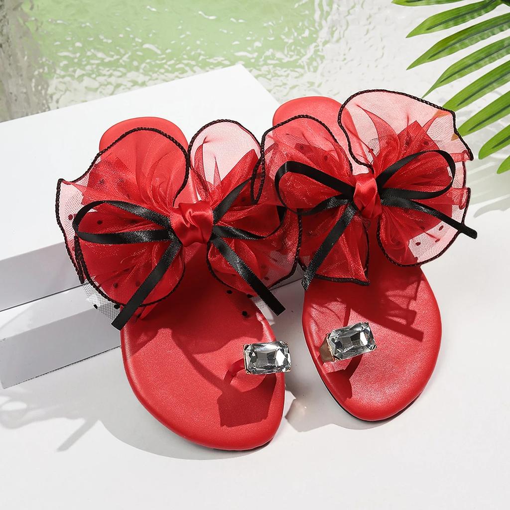 Mode Damen Sommer Mode Schleifen Slipper Flacher Absatz Strandschuhe Große Größe Leichte Flip-Flops Bequeme Sandalen Sandalias De Mujer