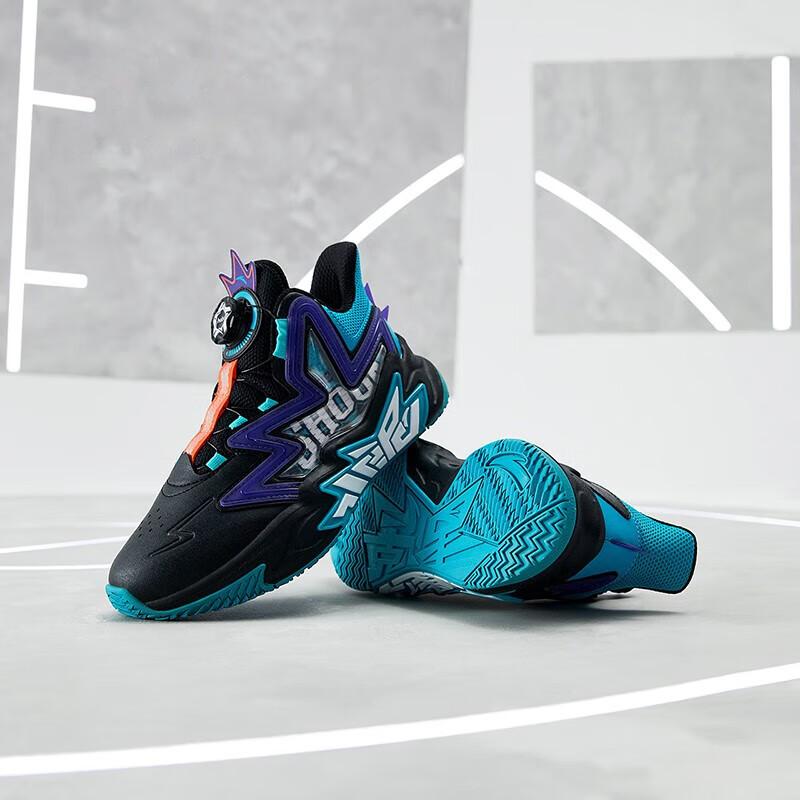 Anta Cement Nemesis Non-Slip Wear-Resistant Basketball Shoes Kids Sneakers Black Blue Purple 312241112-5