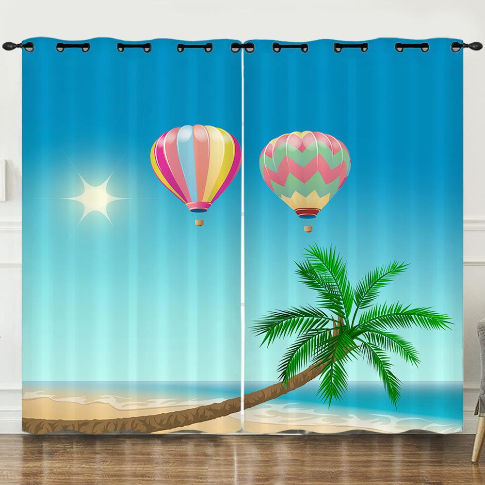 Curtains Summer Vitality Orange Beach Digital Printing Blackout Curtain Punching