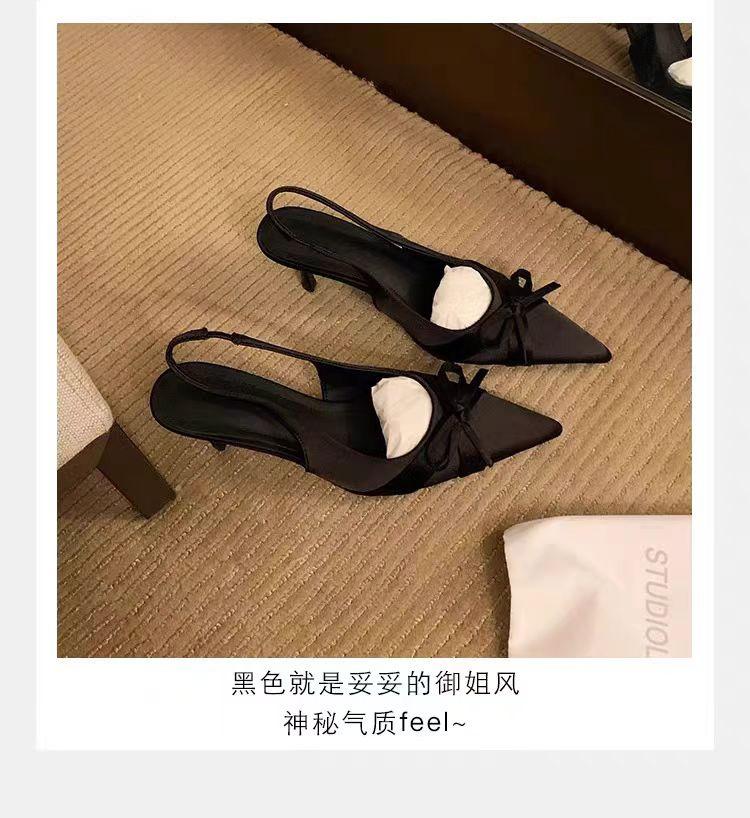 Temperament high-heeled French new bag head, bow tip 2025 rear empty temperament women's single shoes, light-mouth sandals