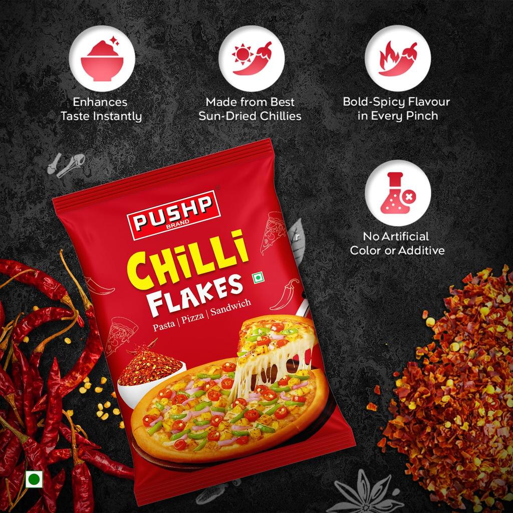Pushp Premium Chilli Flakes 500g Pouch Spicy Seasoning For Pizza Pasta And Cooking Toppings High Quality Natural Flavor