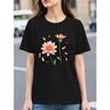 Casual Black T-Shirt for Women Featuring A Dahlia Flower Print,  Crew Neck Top Is Available In Sizes It Is A Breathable Tee Made of Pur