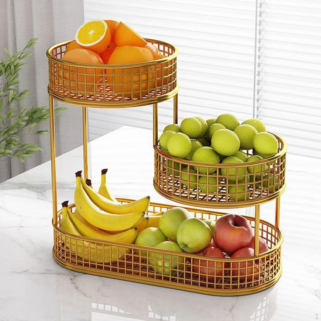 3 Layer Fruit Basket Metal Mesh Fruits Stand Multiuse Bowl Holder Countertop Vegetable