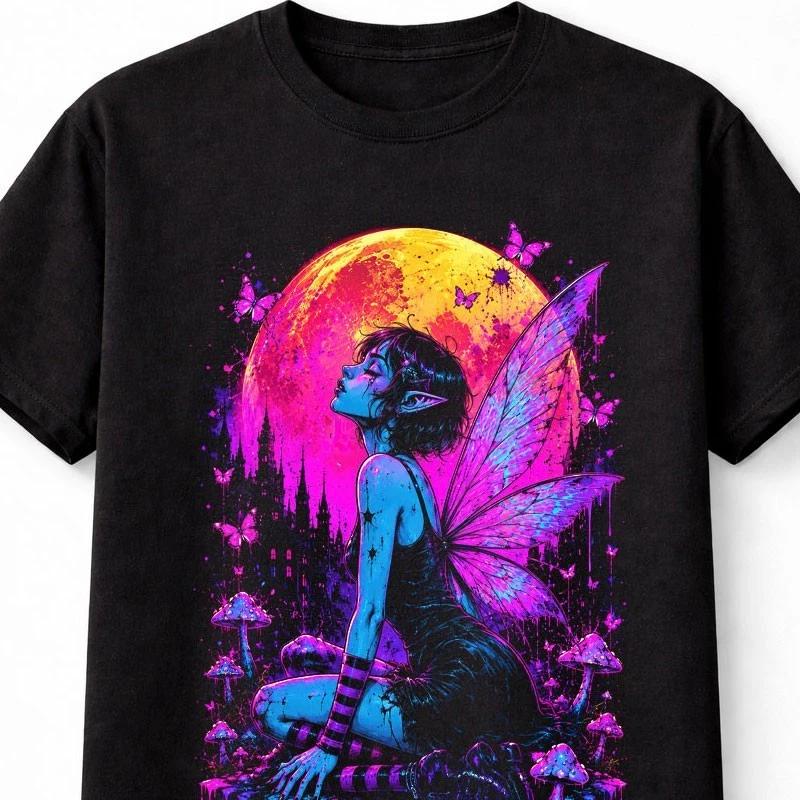 Moon Fairy Gothic Castle Butterfly Wings Graphic Unisex TShirt S