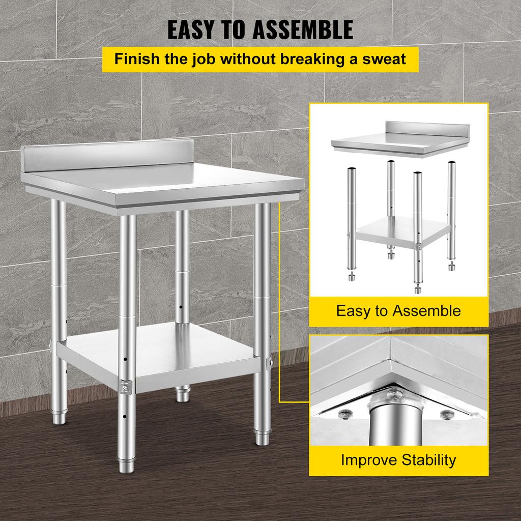 SucceBuy Kitchen Work Bench Commercial Catering Table Worktable with Undershelf Stainless Steel 330LBS 286LBS for Restaurant