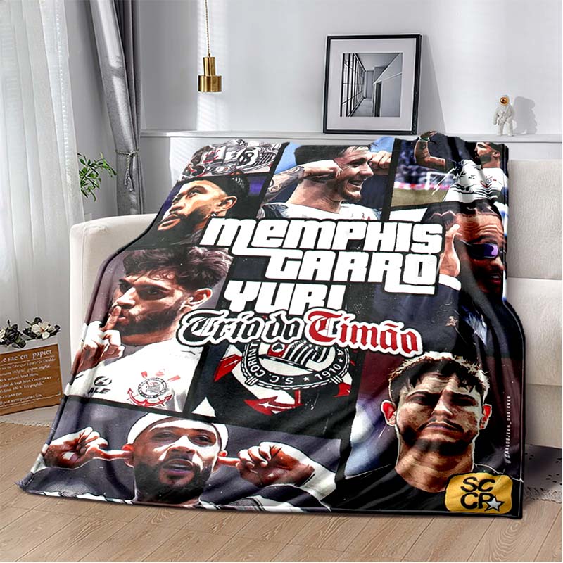 Corinthians Paulista Black Blanket Red White Team Logo Soft Flannel Fleece Throw Blanket Sofa Bed Football Fan Gift