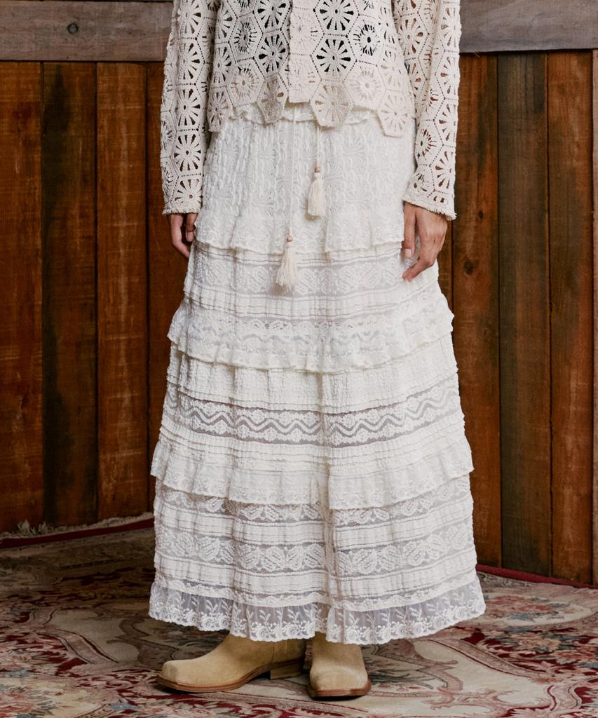 Penfield Knit Lace Layered Tiered Skirt Ivory_Fr3Ws35F