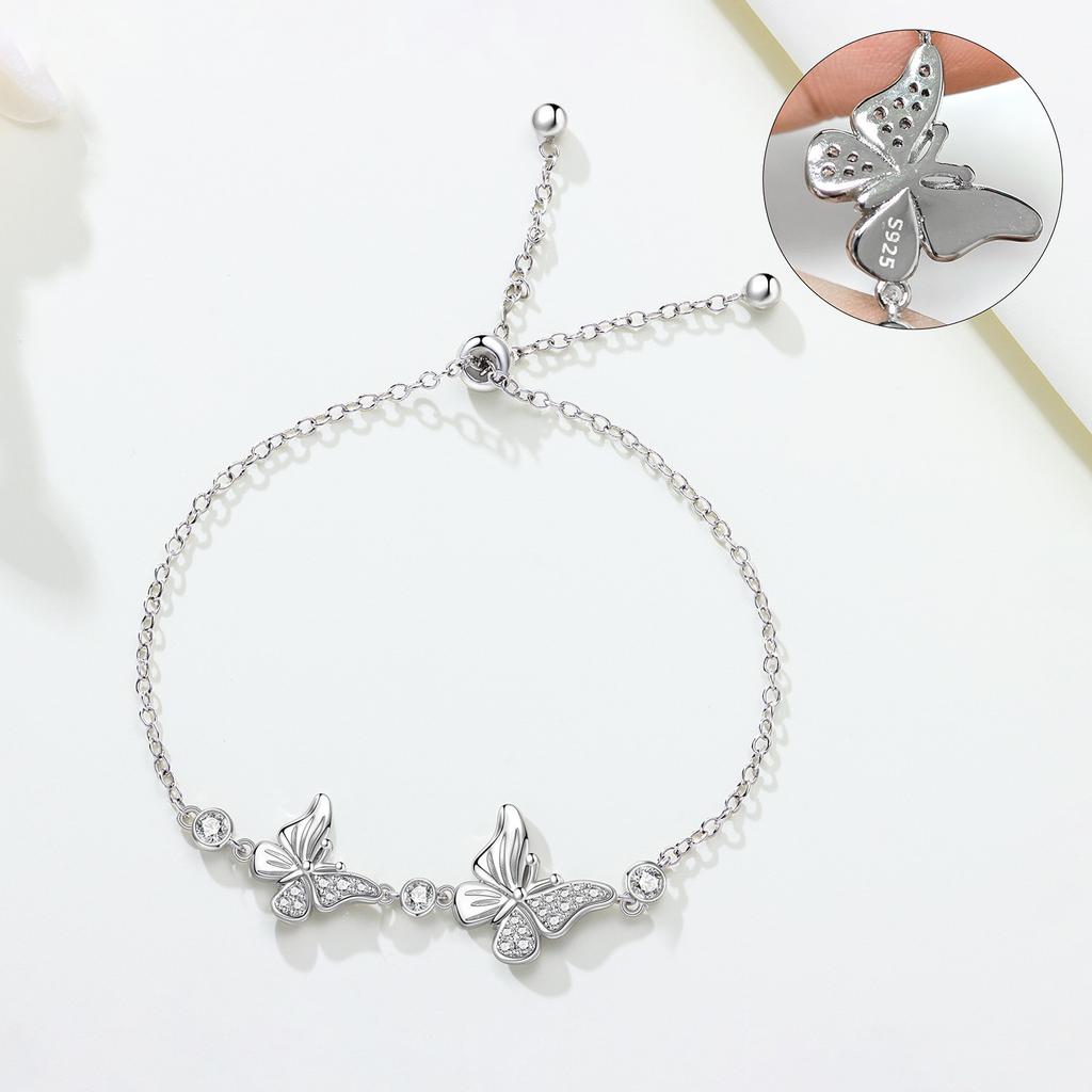 S925 Silver Adjustable Butterfly Bracelet Chain Link Women Bracelet Jewelry Party Trendy Anniversary Gifts