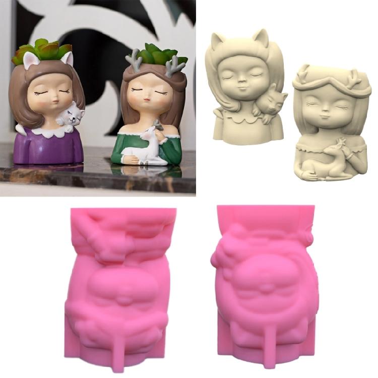 Girl and Puppy Succulent Planter Resin Mold Pen Holder Resin Cement Molds DIY
