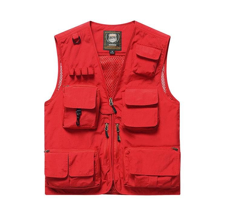 Men's Multi-Pocket Outdoor Fishing Photography Vest, V-Neck Sleeveless Plus Size Workwear 7898 Thin Design