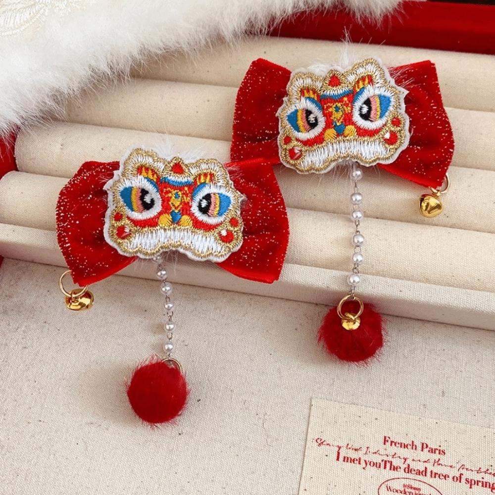 Tassels Chinese Tassel Bow Hairpin Lion Dance Flocking Hair Clip  Masquerade Party