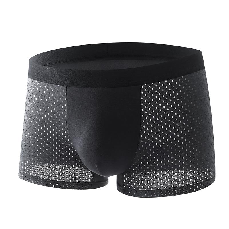 Men's Mid-Rise Ice Silk Mesh Boxer Briefs with Wide Elastic Waistband