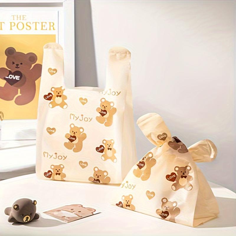 50pcs Teddy Bear Plastic Shopping Bags - Thick, Fashionable Gift Tote with Handles for Wedding, Birthday, Party Favors