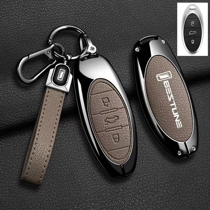 Zinc Genuine Leather Auto Key Fob Remote Case Cover Fit For Faw Bestune T77 T77Pro New B70 T55 T33 T99 Protector Mount Key Ring Auto Accessories
