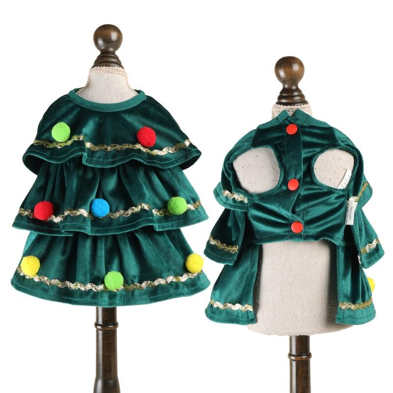 Pet Christmas Tree Costume Dress Dogs Cats Holiday Party Outfit Yorkie Bichon Frise Festive Apparel