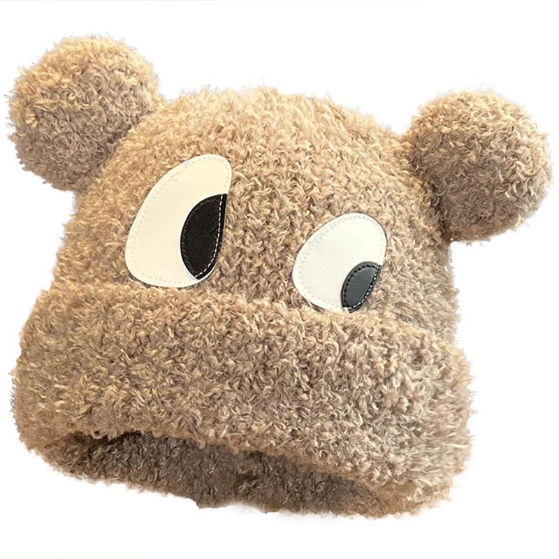 Cute big-eyed puppy lamb wool wool hat women's autumn and winter warm versatile bear ears knitted hat