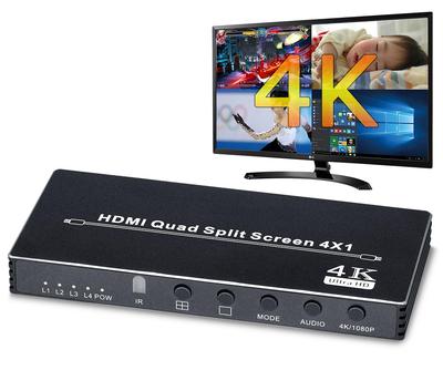 ELEVIEW HDMI Screen Split Switcher Multi Viewer Kompatibel 4 Eingänge 1 Ausgang 4 Geteilte Anzeige HDMI Switcher Nahtloses Sofortiges Umschalten Automatischer Bildschirm