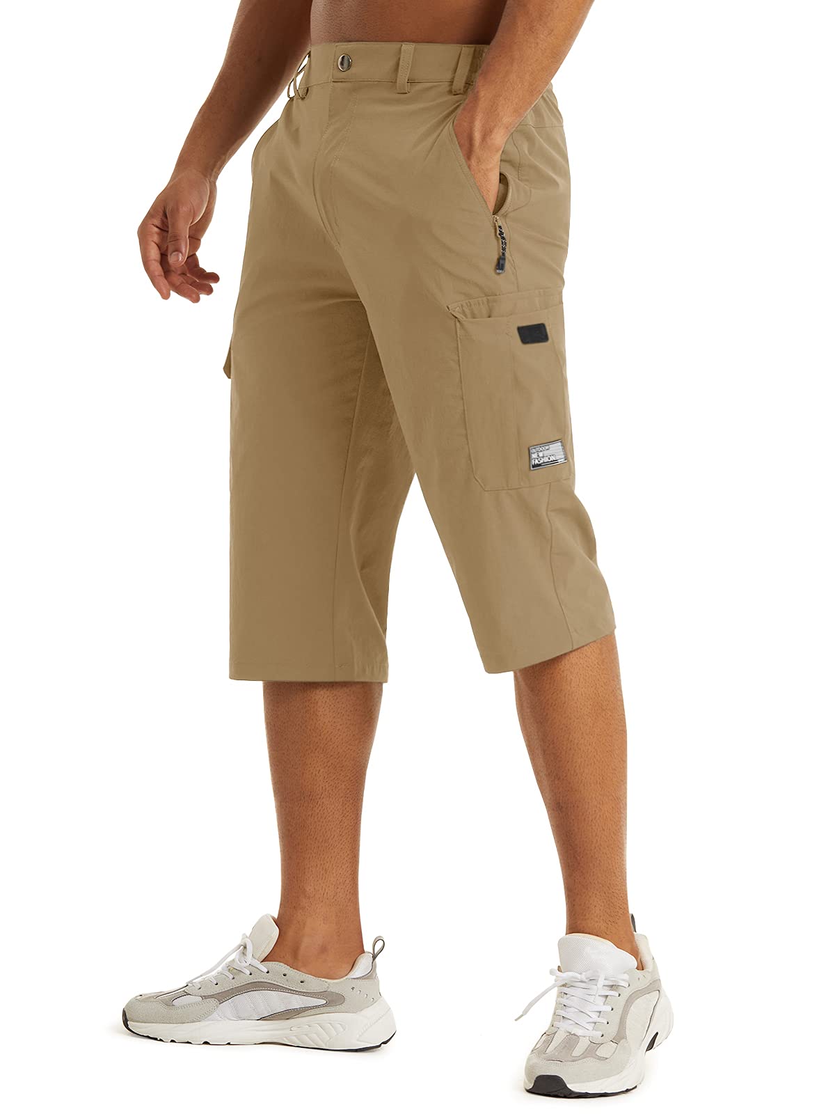 KEFITEVD Мужские повседневные велосипедные шорты, длина 3/4, быстросохнущие, тактические шорты, полушорты, шорты для походов на открытом воздухе, хаки, размер 3XL