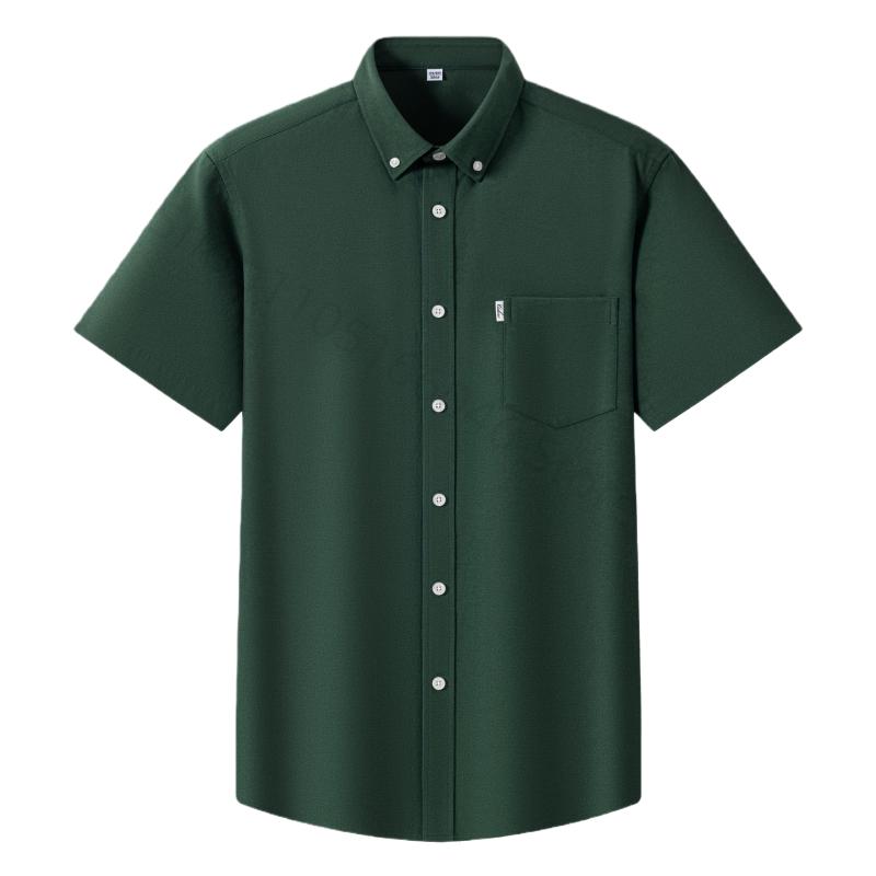 100% Cotton Oxford 3XL Men's Shirts Short Sleeve Regular Fit Formal Single Pocket Work Gray White Shirt