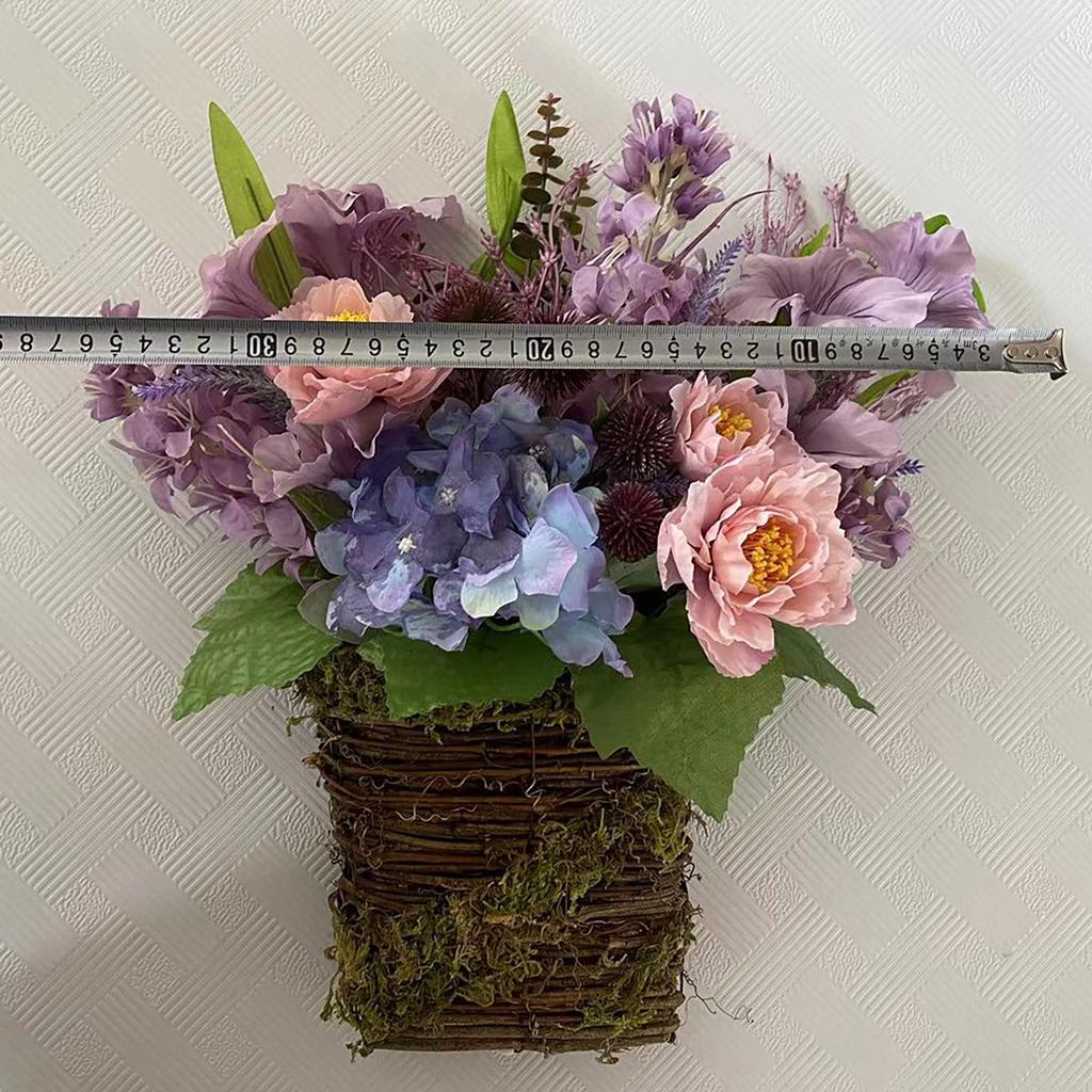Künstlicher lila Lavendelkranz-Anhänger, weiße Wildblumen, Tür-Hängekorb, Ornamente, Geschenke, Heimdekoration für Veranda, Bauernhaus