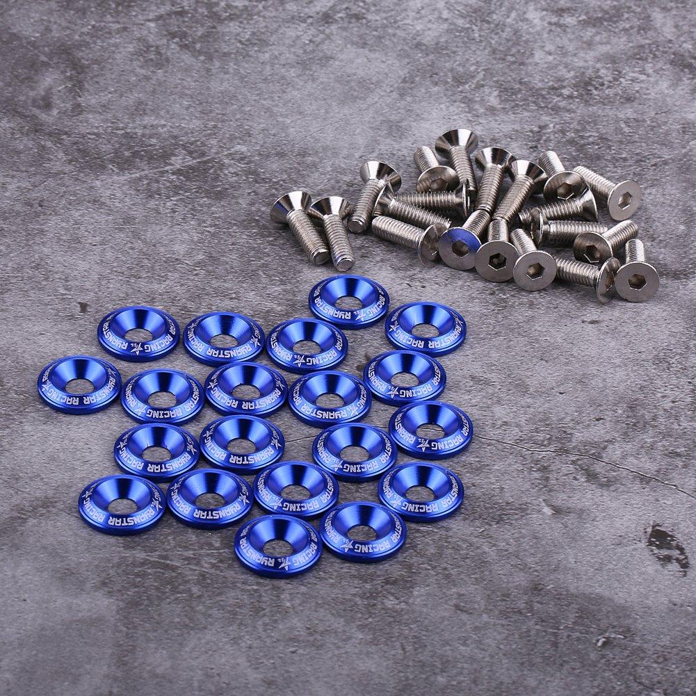 NATRUSS 20pcs Washers Bolts Screws Bumper Fender Washers Bumper Washers Aluminum Bolts Engine Bay Dress Up Kit 2 Colors (Blue)
