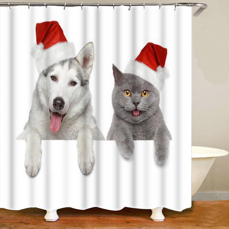 Süßer Sibirischer Husky Duschvorhang Weihnachtlicher Duschvorhang Set Husky Hund Welpe Badezimmervorhang Haustier Hunde Weihnachten Heimdekoration