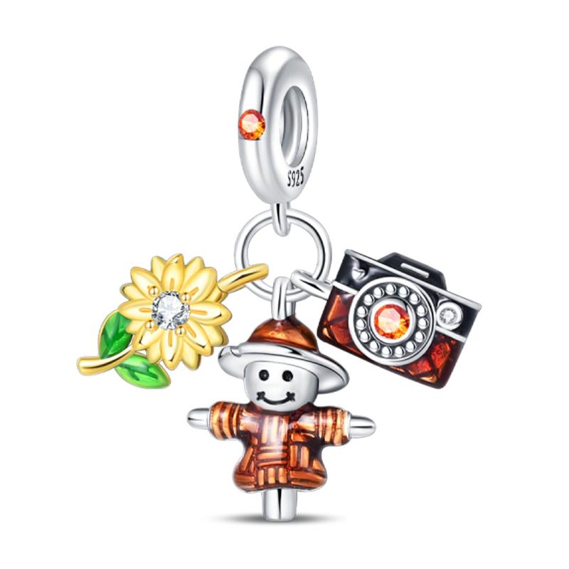 Copper Autumn Harvest Series Squirrel Maple Leaf Pumpkin Charms Pendants Fit Original Bracelets Diy Jewelry