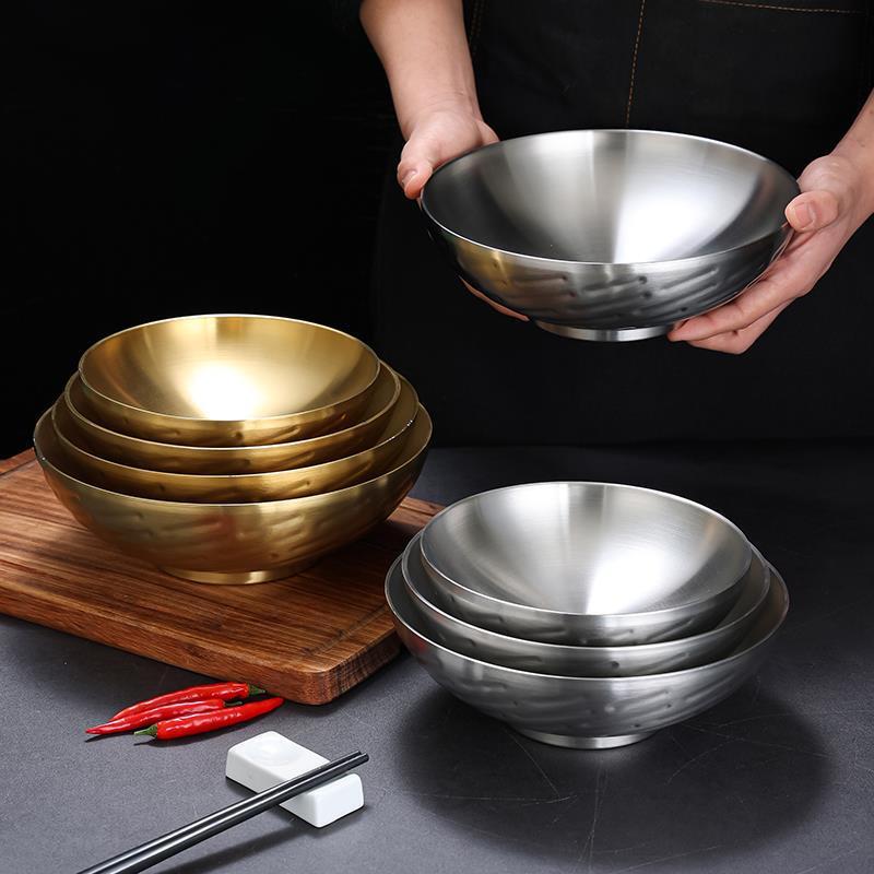 ZISIZ 22cm Silver Double-Layer Insulated Noodle Bowl