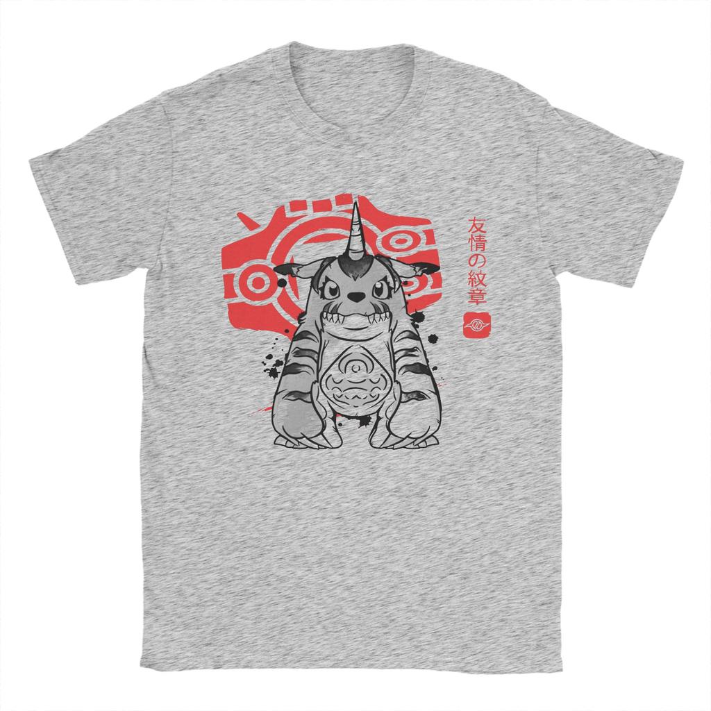Print Friendship Sumi-e T Shirt Men Crewneck Short Sleeve Tops Shirts Digimon Nostalgic Anime Cotton Summer Tops