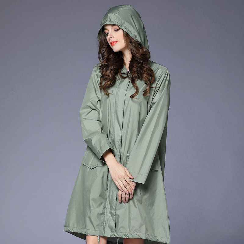Damen Fastion grün karierter langer Regenmantel, wasserdichte Regenjacke, Mantel, Wander-Windjacke