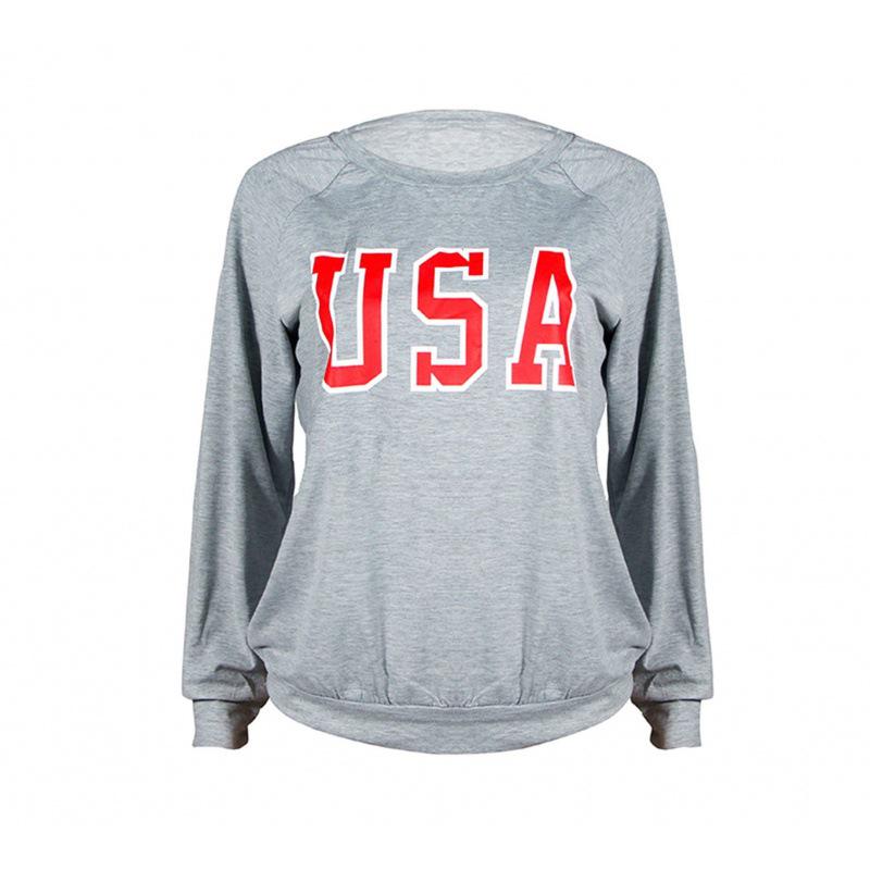 Women's Plus Size Slanted Collar Hoodie - Autumn/Winter Fashion with USA Print