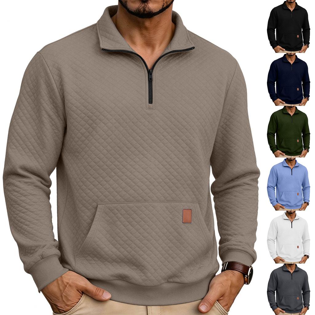 Men's Quarter-Zip Sweatshirt with Pocket, Long Sleeve Pullover for Casual Wear