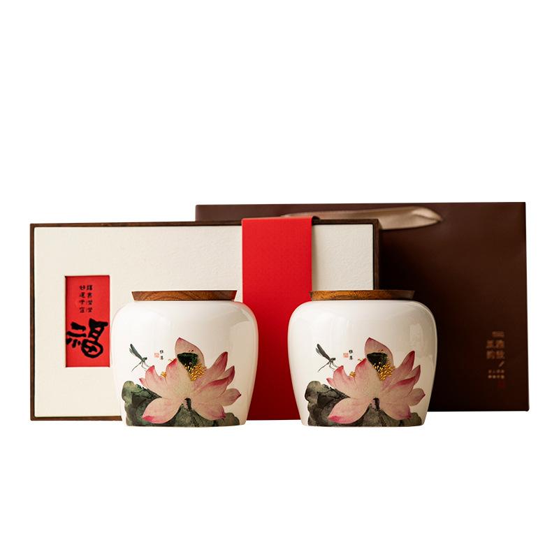 Chinese Ceramic Tea Can, Large Lotus Can, Tea Can Storage, Household Sealed Moisture-proof Can, Tea Warehouse, High-end Tea Gift Box.