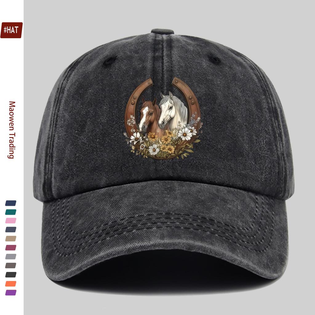 Pc Floral and Horse Pattern Printed Baseball Cap Elegant Double Horse Print Design Golf Cap Home Casual Decorative Hat Comfo