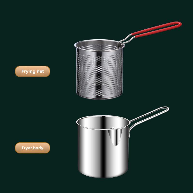 304 Stainless Steel Mini Deep Pot with Oil-Saving Filter for Gas Kitchen Frying Pan.