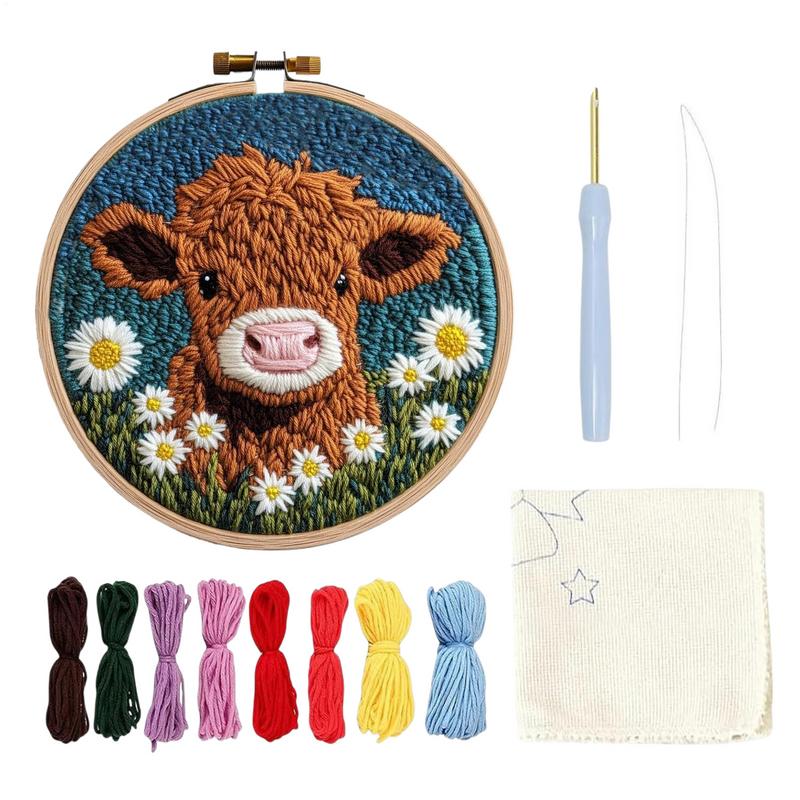 Punch Needle Embroidery Kit Cartoon Animal Picture Embroidery Yarn Punch Coaster Set Handmade DIY Crafts Home Decor Accessories