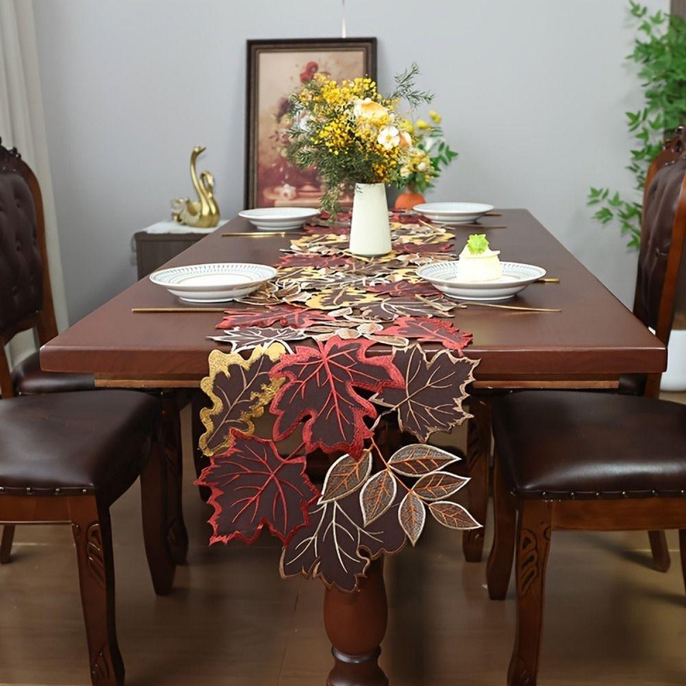 Leaf Pattern Tabletop Placemat Maple Leaf Table Mat Embroidered Table Runner Thanksgiving Day