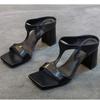 Fashion Women's High Heel Shoes 2025 Spring New Slippers Fashion Versatile Solid Color Medium Heel Thick Heel Square Toe Sandals Women