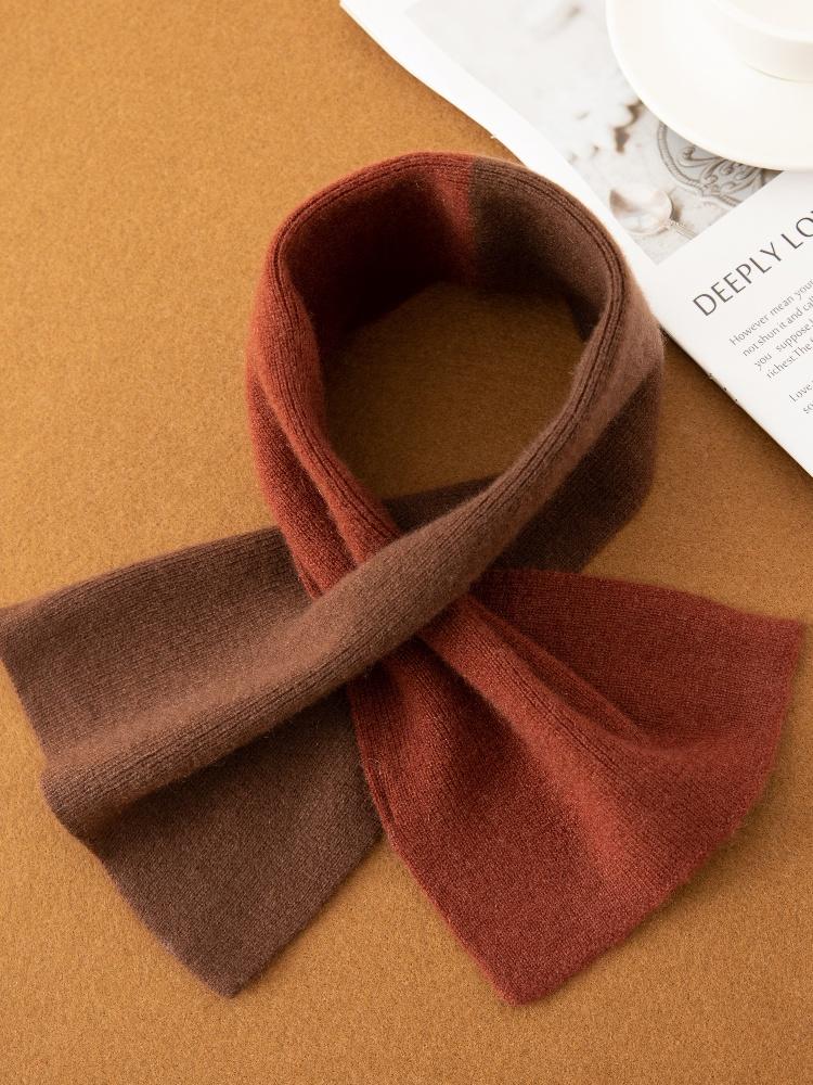 100% Wool Scarf Women Short Style Neck Protection Warm Autumn Winter Perforated Versatile Color-blocked Knitted Small Scarf