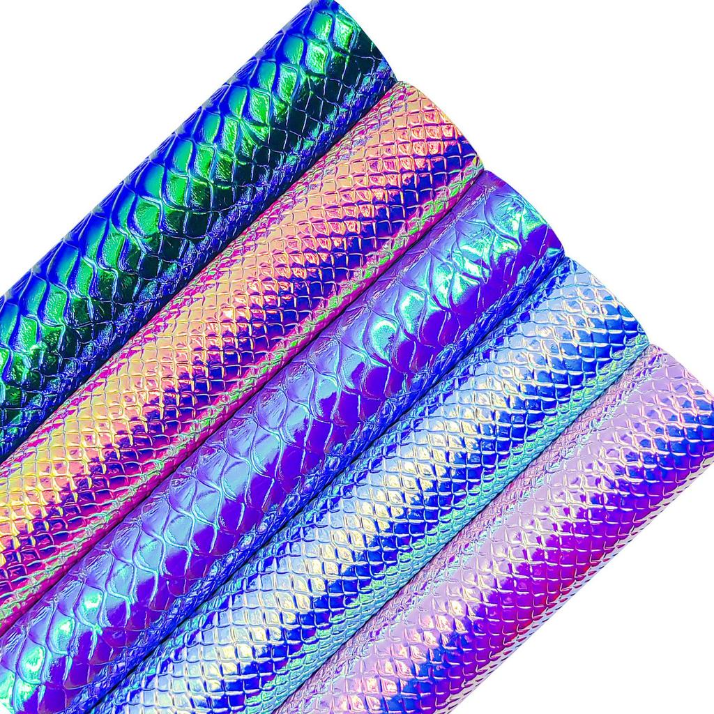 Iridescent Snake Print Laser Leather A4 Handbag Set with Mirror Embossed Synthetic Material