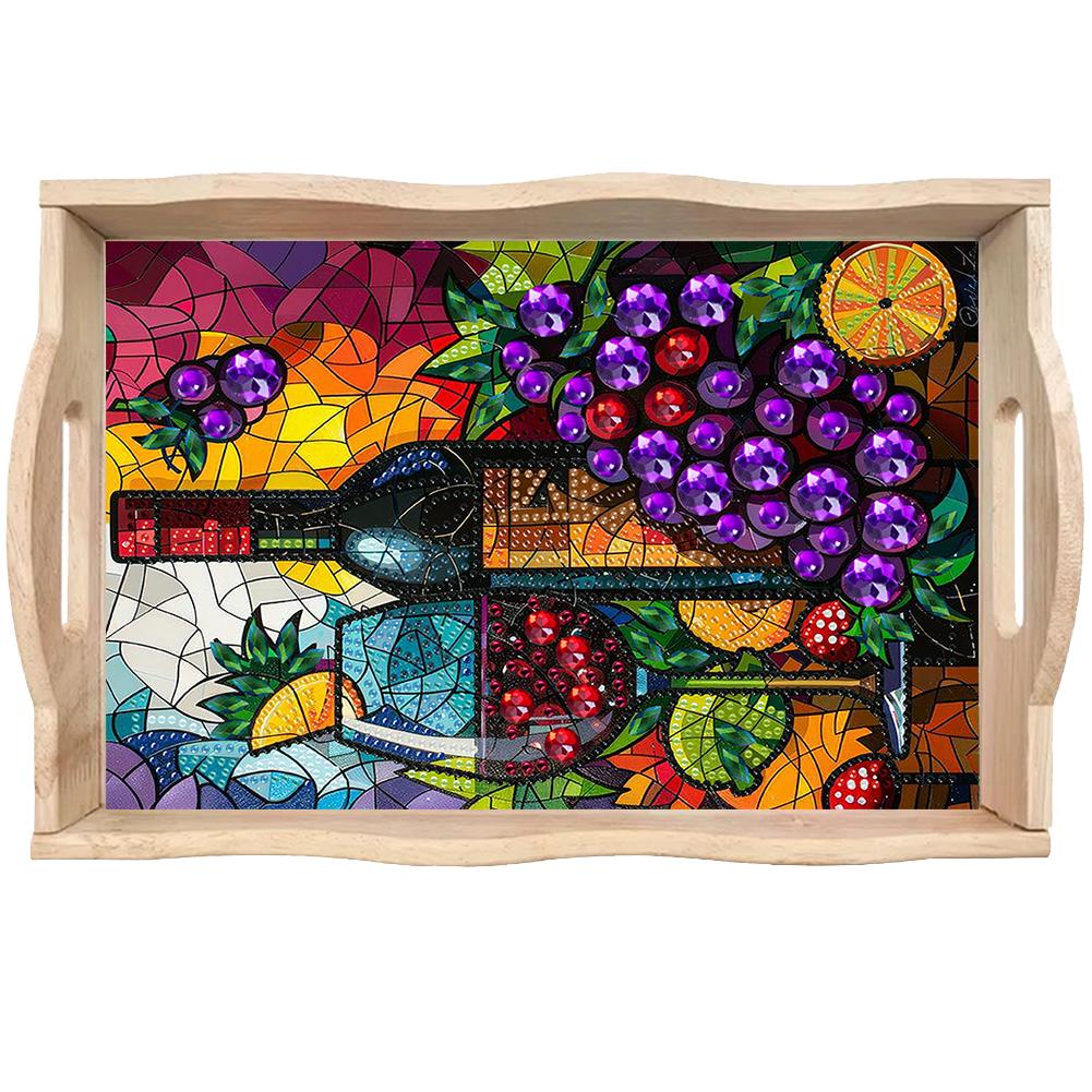 Diamond Painting Wooden Tray with Handle Wooden DIY Diamond Painting Tray Kit Serving Platter for Home Dining and Parties