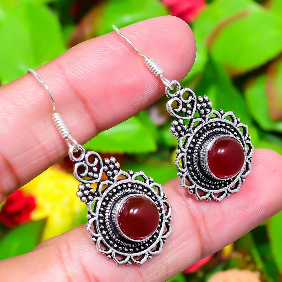 Natural Red Carnelian Gemstone 925 Sterling Silver Gift Earring 1.77" P9N37