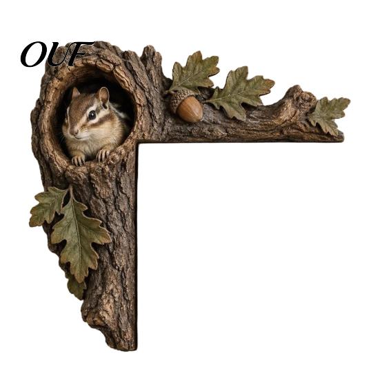 Rustic Cabin Decor Accessories Chipmunk Tree Door Topper, Squirrel Owl Wooden Frame Sign, Funny Whimsical Handcrafted Wall Art Animals Corner