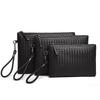 Men's Woven Leather Clutch Wallet - Large Capacity Soft Handbag & Phone Holder