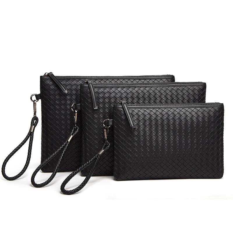 Men's Woven Leather Clutch Wallet - Large Capacity Soft Handbag & Phone Holder